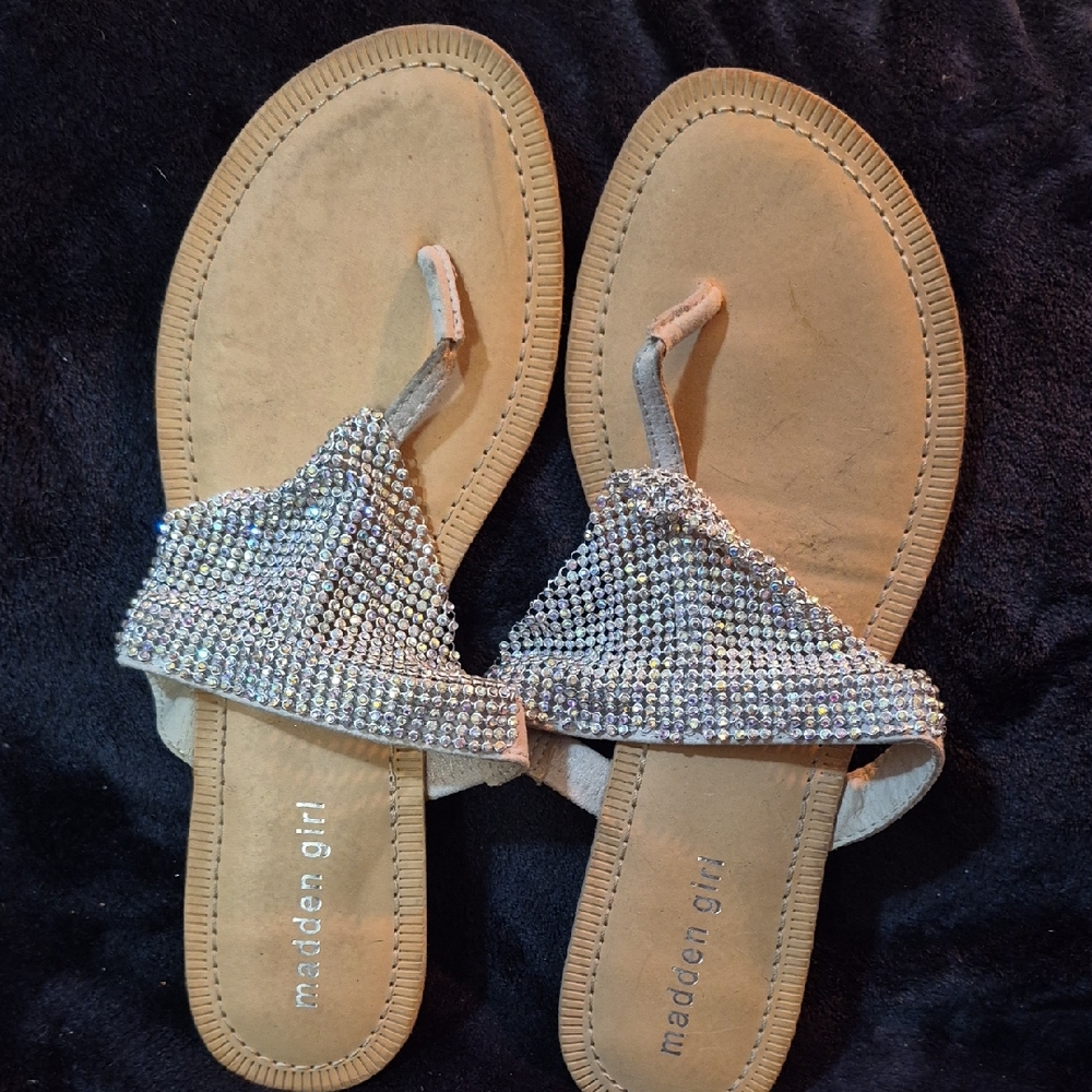Madden Girl Silver Tan Sparkly Sandals